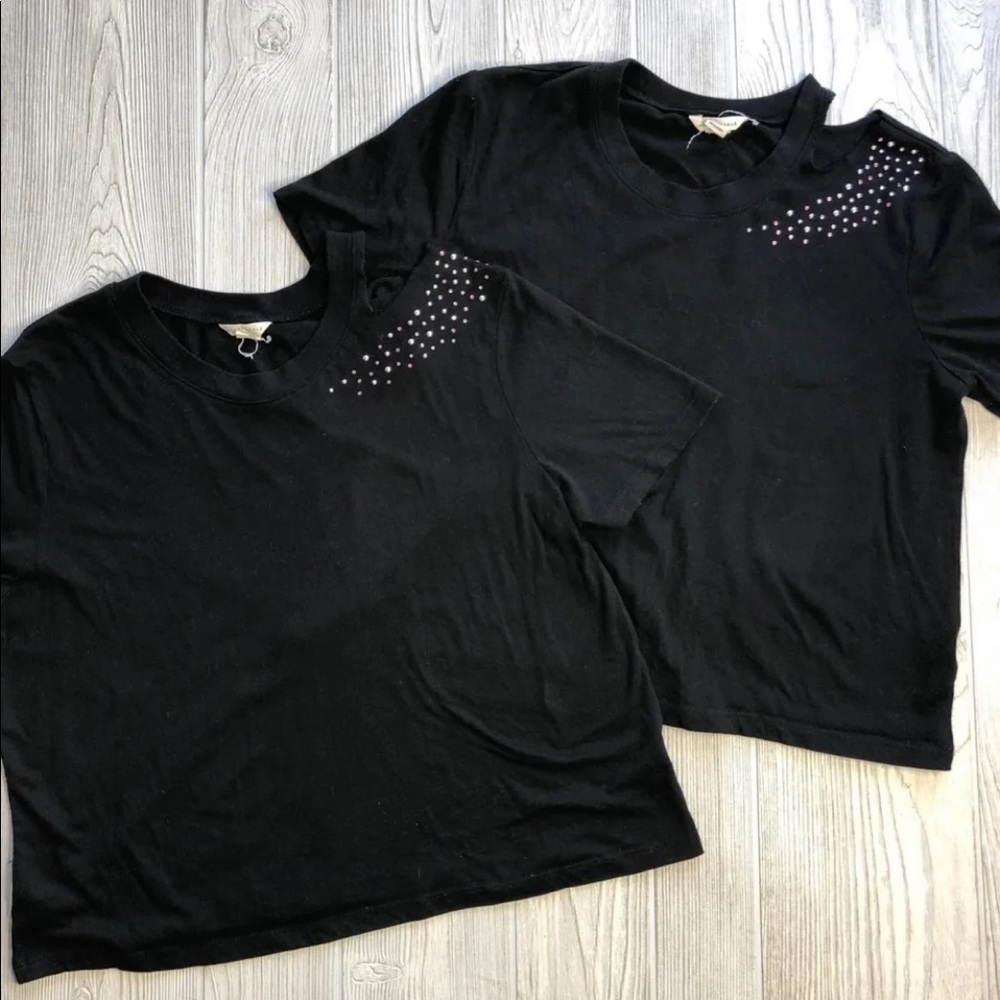 2 Medium Black Aero Crop Tees with gems